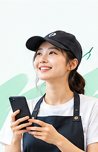 앱을 보여주는 알바생